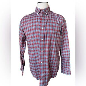 L.L. BEAN Classic‎ Button Down Plaid Red Blue Cotton size Large